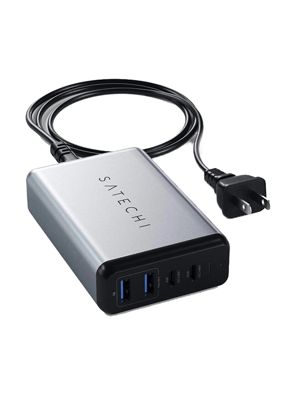 Satechi Dual Port Travel Charger, with 2 x USB Type C PD and 2 x USB Type A, 75W, Space Grey