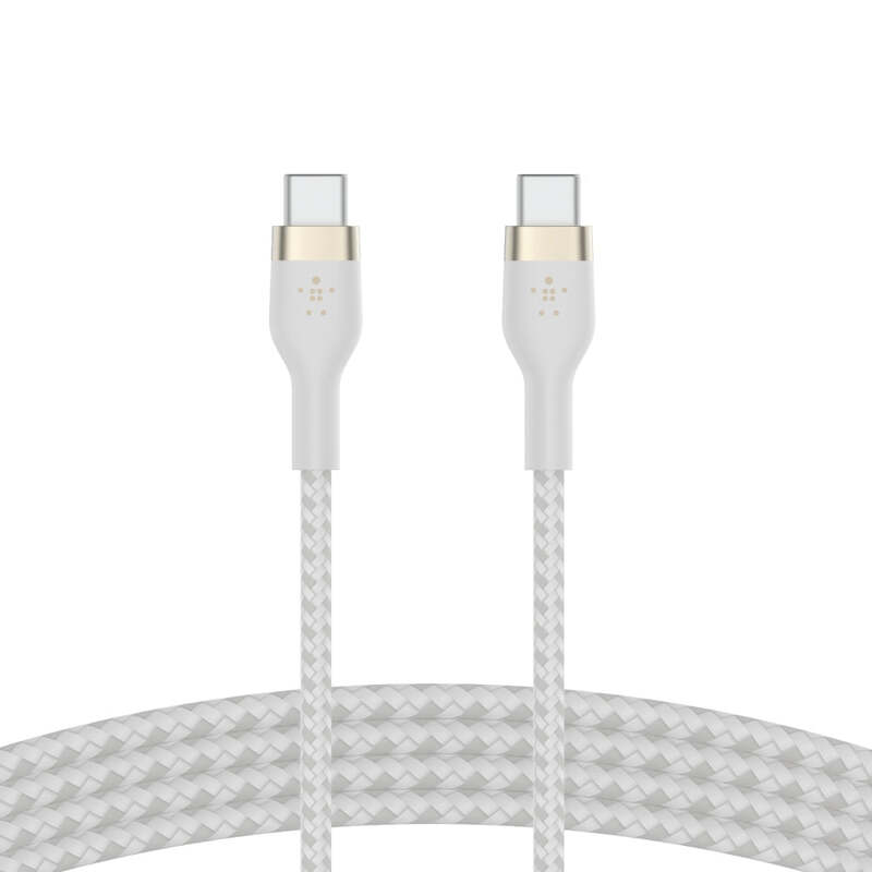 Belkin BoostCharge Pro Flex Braided USB-C to USB-C Charge & Sync Cable 1M Fast Charge Power Delivery, Heavy Duty, for Apple MacBook Air/Pro, iPad Pro/Air/Mini, Samsung Galaxy S23/22 Ultra - White