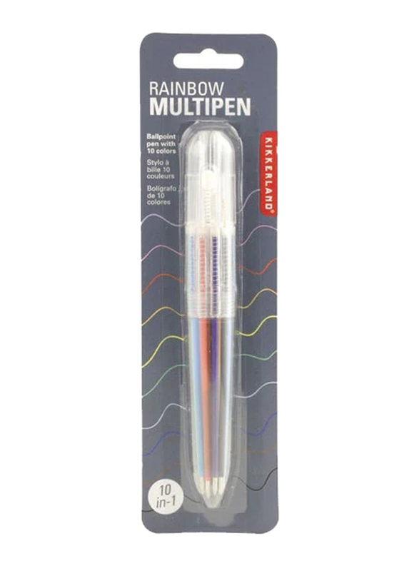 Kikkerland Rainbow 10 In 1 Spring Retractable Ballpoint Pen, Multicolour