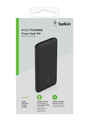 Belkin 10000mAh BoostCharge Power Bank with 2 USB Type A and 2 USB type C Ports, 15W Quick Charge for Apple Devices, Black