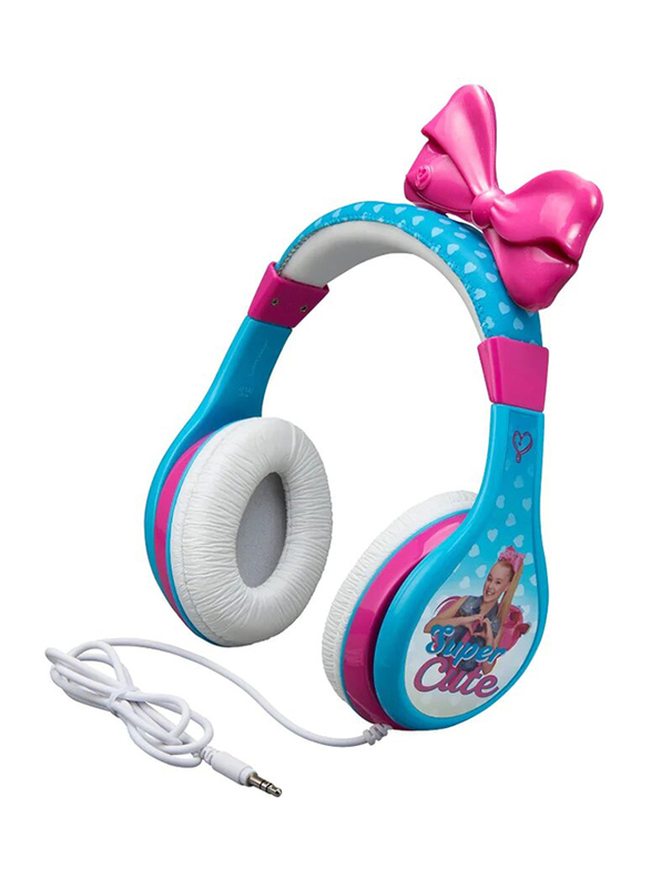 KidDesigns Jojo Siwa Kid Safe Wired Headphone for Kids, Blue/Pink/White