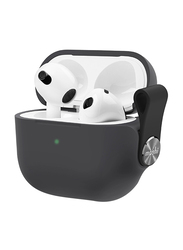 Moshi Pebbo Shock Absorb Stylish Detachable Wrist Strap & Lint Guard Protection Case Cover for Apple AirPods 3rd Gen with LED Indicator, Shadow Black