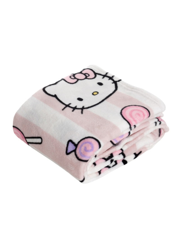 Kanguru Hello Kitty Kids Rolled Plaid Fleece Blanket, Multicolour