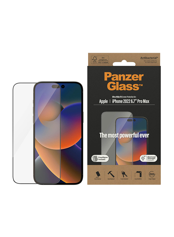 Panzerglass Apple iPhone 14 Pro Max 2022 Ultra Wide Fit Screen Protector, Black/Clear