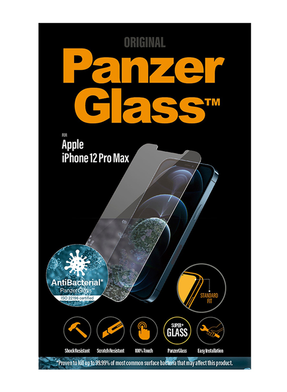 PanzerGlass Apple iPhone 12 Pro Max Standard Fit Mobile Phone Tempered Glass Screen Protector, Clear