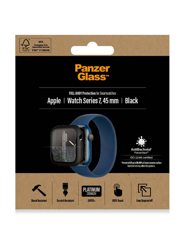 Panzerglass Full Body Coverage Anti Microbial Surface Protection Screen Protector for Apple Watch Series 7 45mm, Black