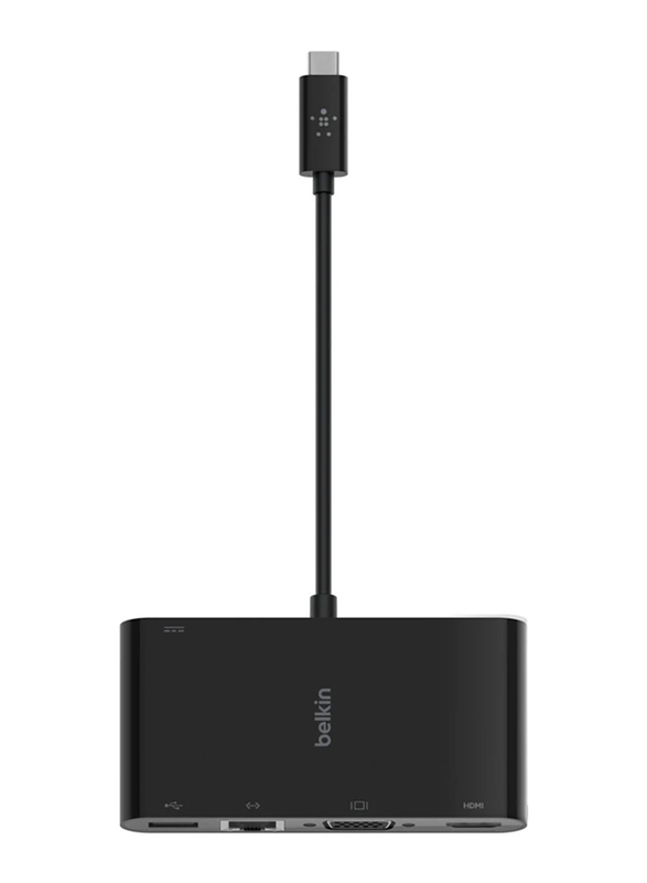 Belkin USB Type-C to HDMI/VGA/USB Type-A/Gigabit Ethernet Adapter for Mac/Windows Laptops/USB-C Devices, Black