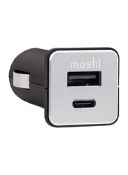 Moshi QuikDuo Car Charger, with Lightning to USB Type C and USB Type A Port, Black