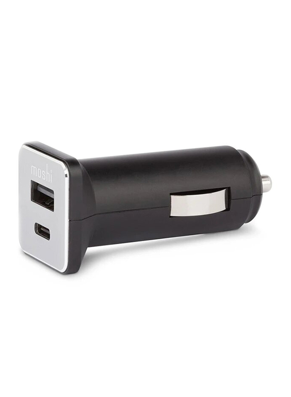 Moshi QuikDuo Car Charger, with Lightning to USB Type C and USB Type A Port, Black