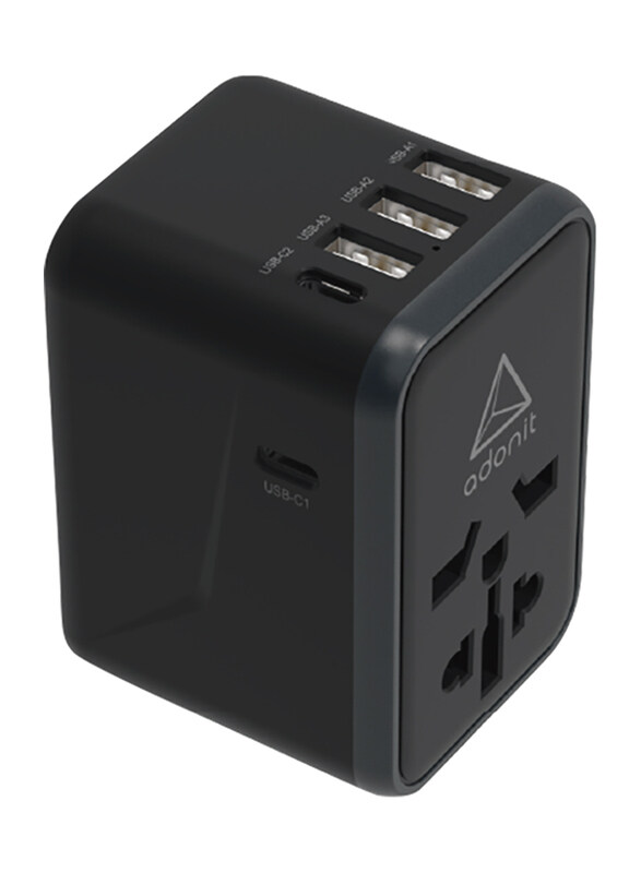 

Adonit PD-3A2C US/AU/UK/EU International Plug Travel Adapter, 10A Smart High Speed, 2 x USB Type C, 3 x USB Type A, 5 USB Ports, Black