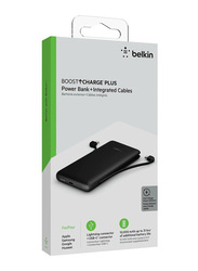 Belkin 10000mAh Boost Charge Power Bank with Integrated Cables Lightning and USB-C Input, Black