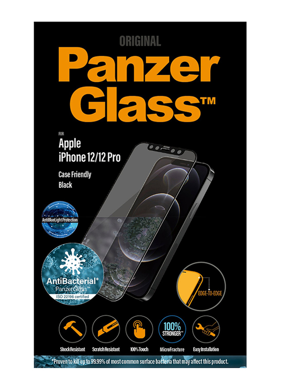 PanzerGlass Apple iPhone 12/12 Pro Anti-Blue Light Edge-to-Edge Mobile Phone Tempered Glass Screen Protector, Black Frame/Anti-Bluelight