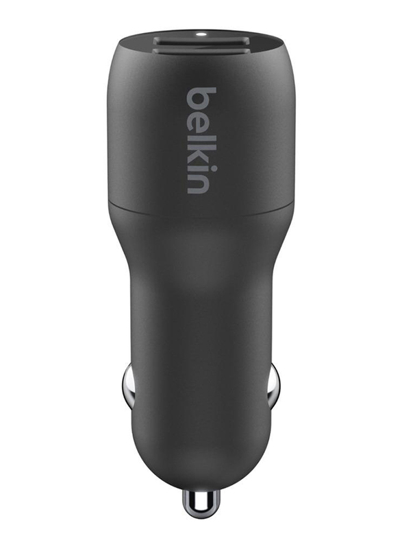 Belkin Boost Charge Dual USB Car Charger, with USB Type A to Lightning Cable, 1 Meter, 24W, Black