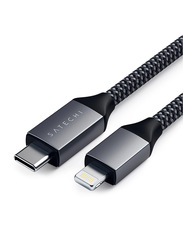 Satechi 6-Feet Braided Nylon Lightning Charging Cable, USB Type-C Male to Lightning for Apple Devices, Grey