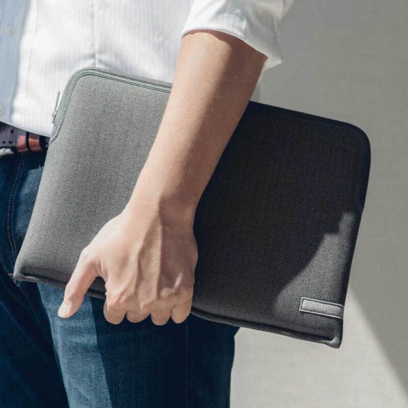 Moshi Pluma Slim Laptop Sleeve, Herringbone Grey