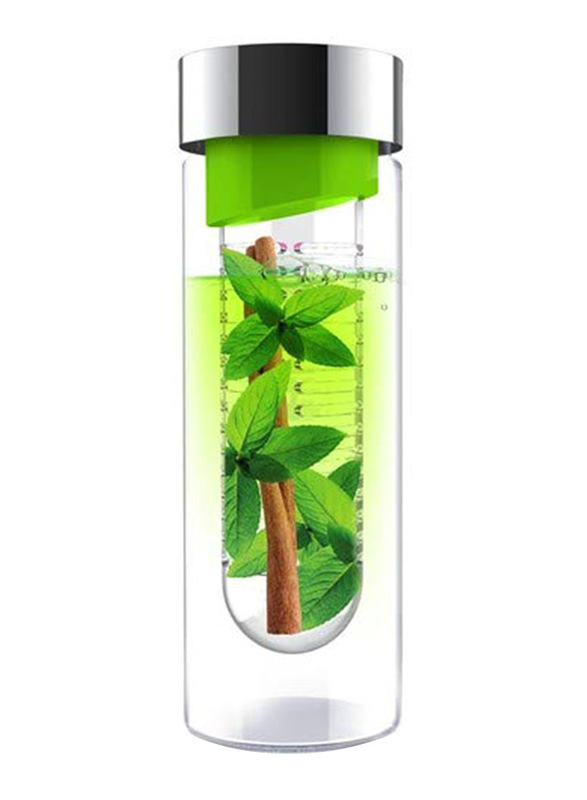 Asobu 600ml Flavour It Glass Water Bottle with Fruit Infuser, Green