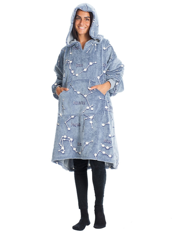 Kanguru Constellations Hoodie Wearable Blanket Oversized Hooded Sweatshirt Fleece Blanket, Multicolour