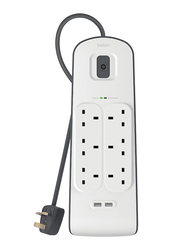 Belkin 6-Outlet Power Connection 2 USB Port, White/Grey