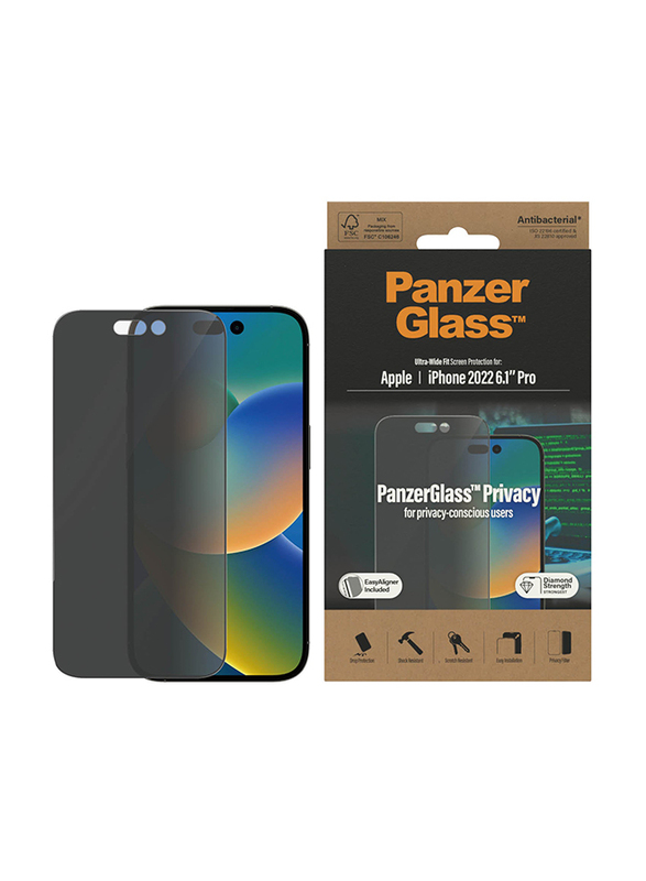 Panzerglass Apple iPhone 14 Pro 2022 Privacy Screen Protector, Black/Clear