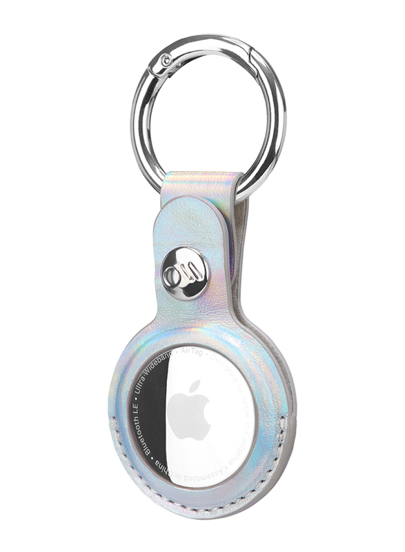 Case-Mate Apple Leather AirTag Keychain Case, Iridescent Silver