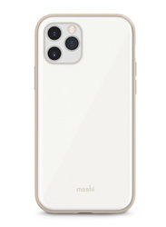 Moshi Apple iPhone 12/12 Pro Iglaze Durable Drop Protection Hybrid HardShell Construction Slim Mobile Phone Case Cover with Snapto System & Wireless Pass-Through Charging Compatible, White/Beige