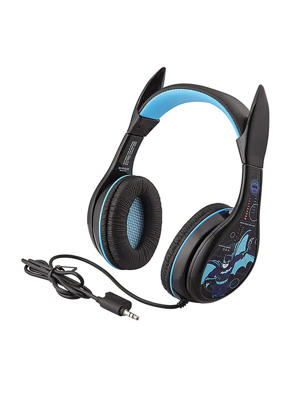 KidDesigns Batman Kid Safe Wired Headphone for Kids, Black/Blue