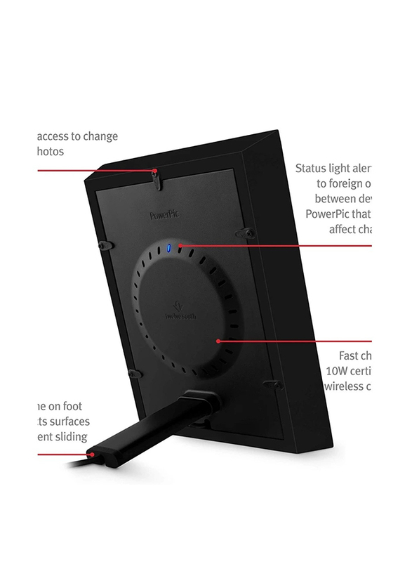 Twelve South PowerPic Wireless Photoframe Charger, with USB Type A, Black