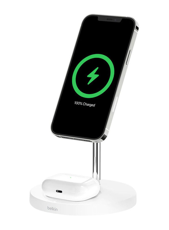 Belkin Boost Charge Pro 2-in-1 Wireless Charger Stand with MagSafe, 15W, White