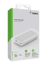 Belkin 20000mAh Boost Charge USB Type-C Power Bank, Powerful 15W Tablet and Smartphone Charger with Cable, White