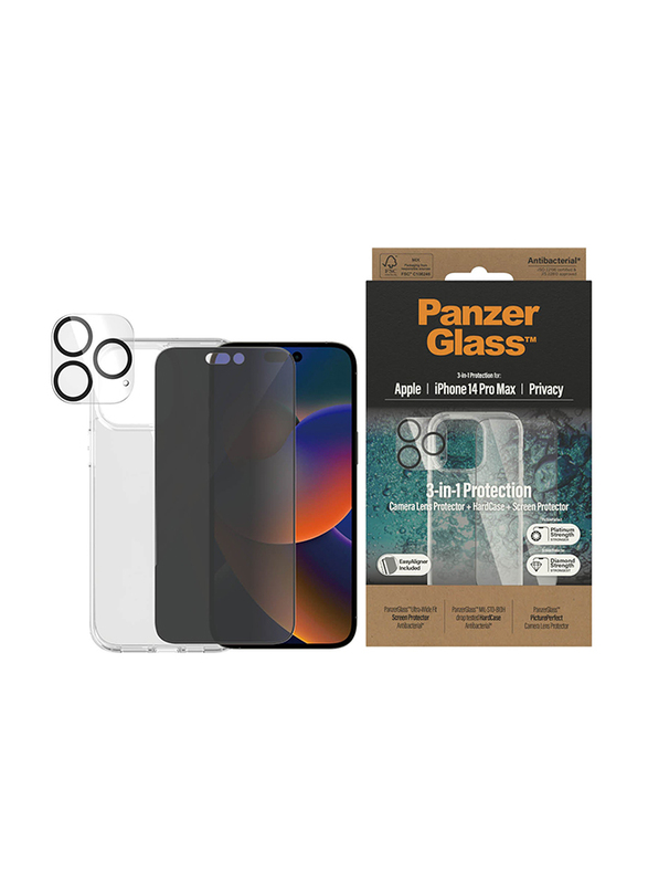 Panzerglass Apple iPhone 14 Pro Max 2022 Clear Case + Privacy Screen Protector Set with Wireless Charging, Clear