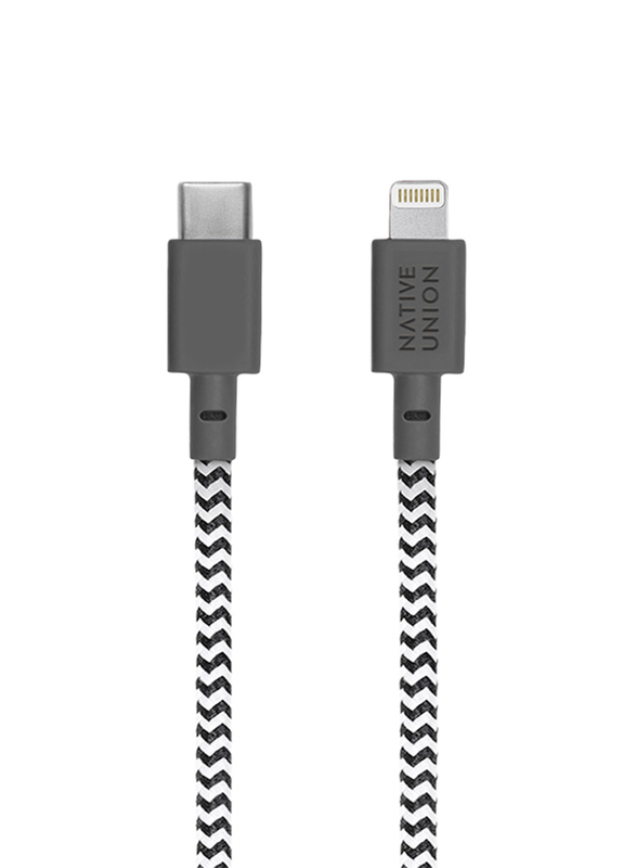 Native Union 10-Feet Night Braided Nylon PD Lightning Cable, USB Type-C Male to Lightning for Apple Device, with Weighted Knot, Zebra Black