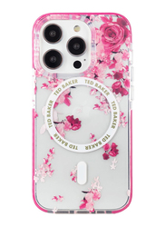 Ted Baker Apple iPhone 15 Pro Rich Vegan Leather Scattered Flowers Mobile Phone Case Cover with Magsafe, Pink