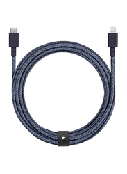 Native Union 10-Feet Belt Braided Nylon PD Lightning Cable, USB Type-C Male to Lightning for Apple Devices, with Leather Strap, Indigo Blue