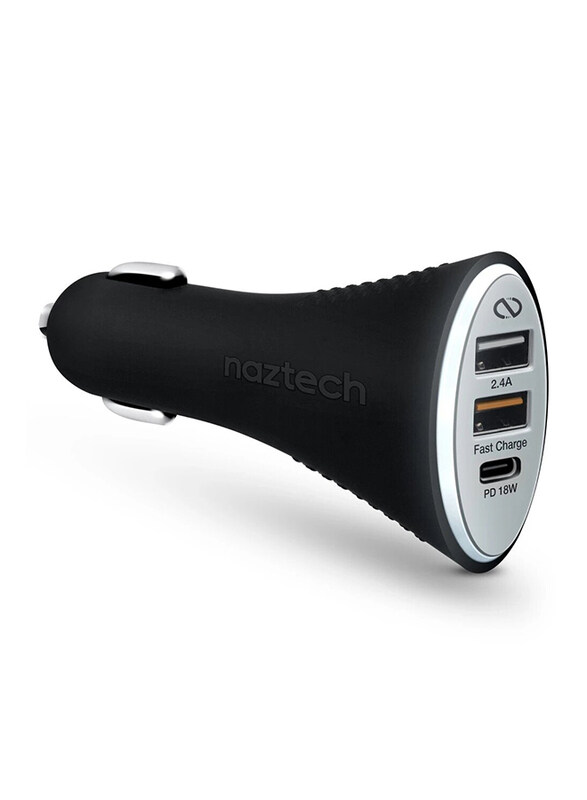 

Naztech Power T3 Xtreme Car Charger, 3-Port, with 2.4A USB Type-C PD and Adaptive Fast Charge, 18W, Black