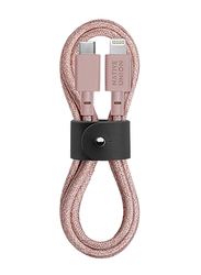 Native Union 4-Feet Belt Braided Nylon PD Lightning Cable, USB Type-C Male to Lightning for Apple Devices, with Leather Strap, Rose Pink