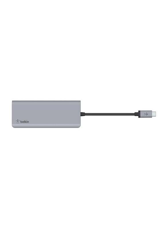 بيلكين محول 7-in-1 متعدد المنافذ USB Type-C Hub مع توصيل طاقة 100 وات لأجهزة Apple MacBook Pro / Mac Mini / أجهزة الكمبيوتر المحمولة والأجهزة اللوحية USB من النوع C ، رمادي