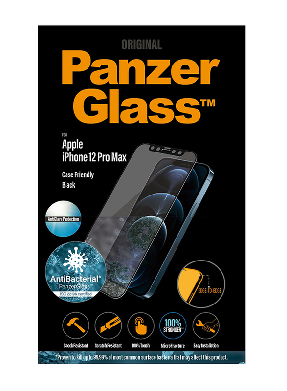 PanzerGlass Apple iPhone 12 Pro Max Anti-Glare Light Edge-to-Edge Mobile Phone Tempered Glass Screen Protector, Black Frame/Anti-Glare