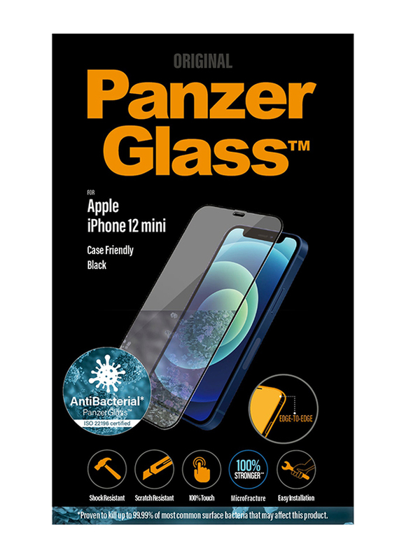 PanzerGlass Apple iPhone 12 Mini Edge-to-Edge Mobile Phone Tempered Glass Screen Protector, Clear/Black Frame