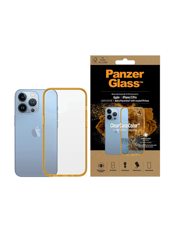 Panzerglass Apple iPhone 13 Pro Clear Case Color TPU Drop Protection Treated Mobile Phone Case Cover with Anti-Microbial, Tangerine Yellow