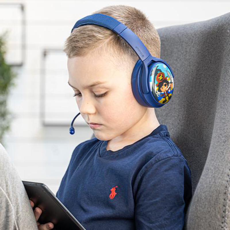 BuddyPhones Cosmos Plus Active Wireless Bluetooth On-Ear Noise Cancellation Headphone for Kids, Deep Blue