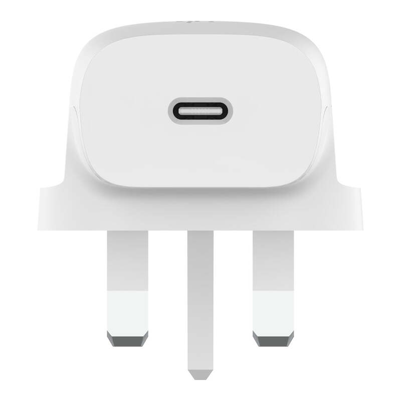 Belkin BoostCharge 20W Wall Charger + Lightning Cable 1m Fast Charge PD Portable Compact Drop Proof, 1x USB-C port, for Apple/Android iPhone 14/13/12 Pro Max, iPad, Samsung, 3-Pin UK - White