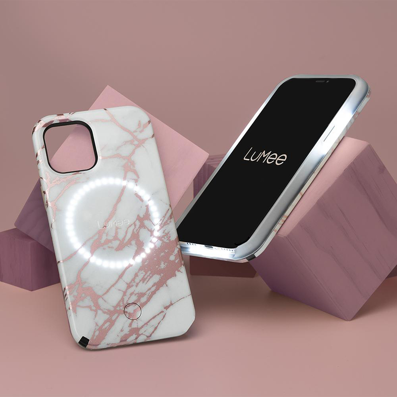 Lumee Halo Selfie Apple iPhone 12 Mini Case, White Marble