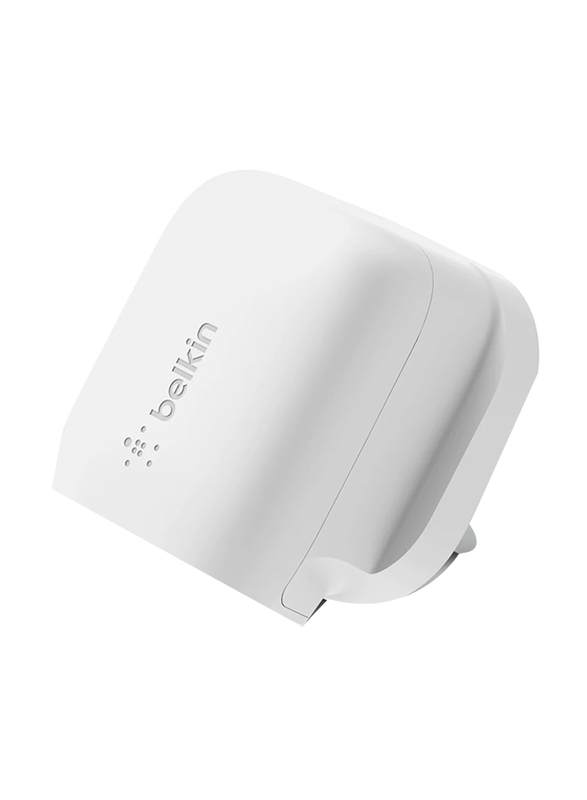 Belkin Boost Charge 20W USB-C Wall Charger PD 3.0 Fast Charger for Apple iPhone 14/13/12 Pro Max Plus, iPad Pro/Air/Mini, Samsung Phones & Tablets, UK 3-Pin Plug Type, White
