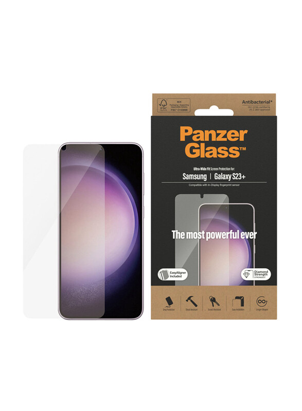 

Panzerglass Samsung Galaxy S23 Plus Edge To Edge Tempered Glass with FingerPrint Scan Screen Protector, Clear/Black