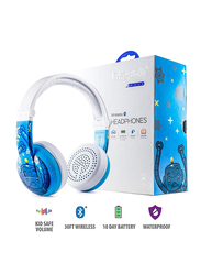 BuddyPhones Wave Bluetooth On-Ear Waterproof Headphones with Mic, Robot Blue