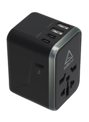 Adonit EU/UK/USA/AUS International Plug Travel Wall Charger, 3 x USB Type C, 2 x USB Type A, Black