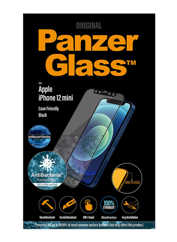 PanzerGlass Apple iPhone 12 Mini Anti-Blue Light Edge-to-Edge Mobile Phone Tempered Glass Screen Protector, Black Frame/Anti-Bluelight