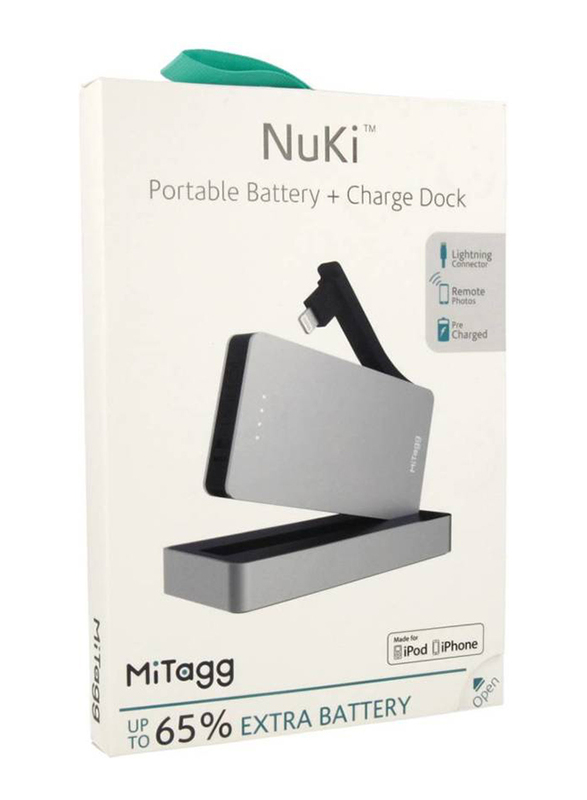 NuDock MiTagg Nuki 1800mAh Fast Charging Power Bank Portable Battery, Built-In Lightning Cable, Space Grey