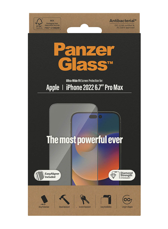 Panzerglass Apple iPhone 14 Pro Max 2022 Ultra Wide Fit Screen Protector, Black/Clear