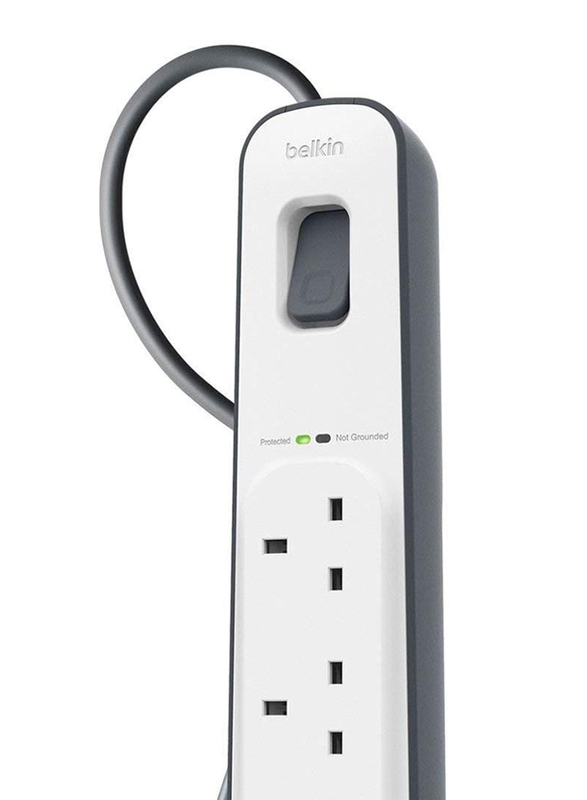 Belkin 4-Outlet Surge Protection Strip with 2-Meter Power Cord, White/Grey